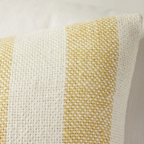 Pottery Barn • NWT Faye Textured Linen Striped Euro Pillow Cover Yellow Cream